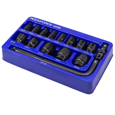 Набор головок ударных 15пр. 1/2''(6-гр.) (10,12, 13, 14, 15, 17, 19, 21, 22, 24, 27, 30, 32мм) в ложементе