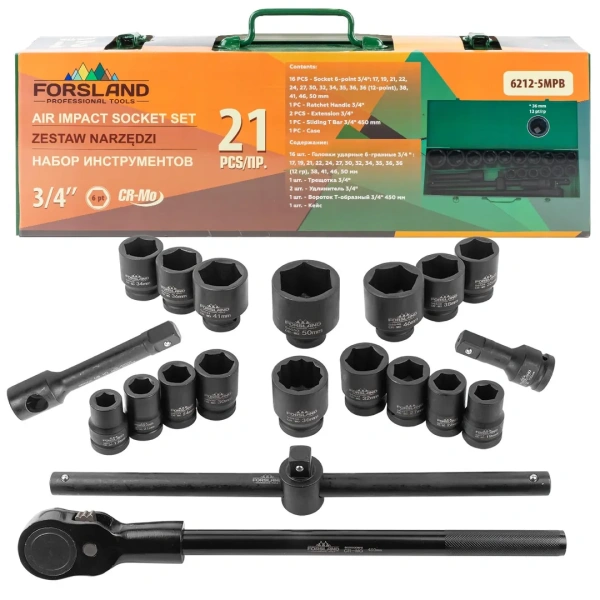 Набор инструментов ударных 21пр. 3/4''(6гр.)