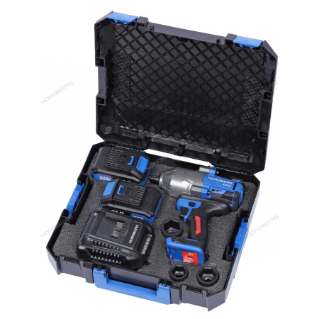 Гайковерт аккумуляторный NORDBERG NE806K-3/4 (3/4", 21 В, 1500 Нм, 2 аккумулятора 6 A и зарядное устройство, в кейсе)