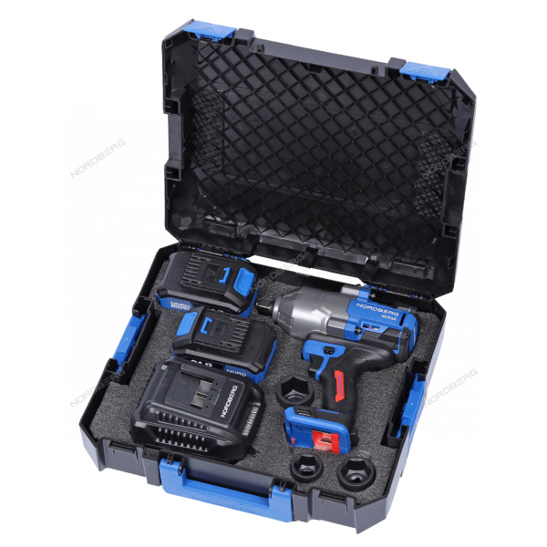 Гайковерт аккумуляторный NORDBERG NE806K-3/4 (3/4", 21 В, 1500 Нм, 2 аккумулятора 6 A и зарядное устройство, в кейсе)