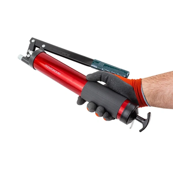 Шприц ручной+пневматический для нагнетания густой смазки 600мл в комплекте с жестким(L-180мм) и гибким(L-330мм) наконечником (''под тубу'')