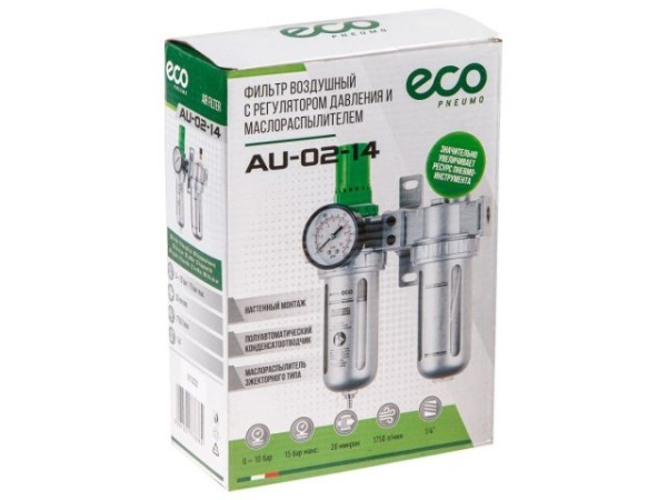 Фильтр воздушный ECO AU-02-14 с регулятором давления и маслораспылителем (1/4", 1750л/мин)
