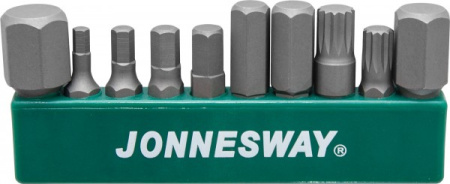 Набор вставок-бит JONNESWAY S04H-D13010S, 1/4’’HDR на пластиковом держателе, HEX, SPLINE, 10 предметов