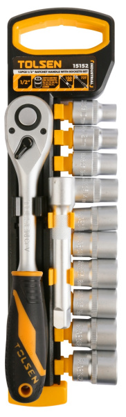 Набор торцевых головок с трещоткой 1/2" 10-22 мм 12 предметов TOLSEN TT15152