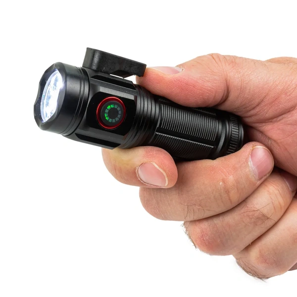 Фонарь ручной аккумуляторный с магнитом и мини-резаком (6 режимов работы, аккум. 500мАч, световой поток 1200 Лм, время работы 1-3ч, время зар. 2ч)