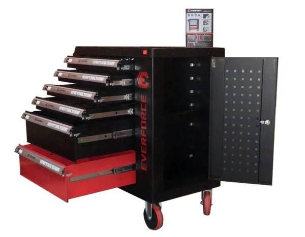 Тележка инструментальная 6-полочная с набором инструментов 154пр(черно-красная)и доп.секцией(780х740х470мм,полки:500х400х65мм-4шт, 500х400х160мм-1шт)