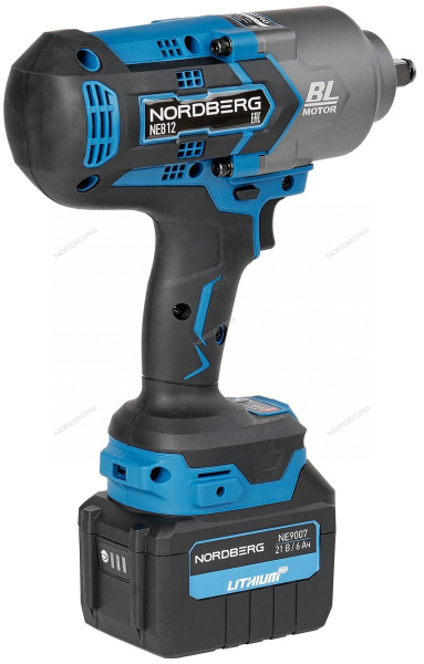 Гайковерт аккумуляторный NORDBERG NE812K (1/2", 20 В, 1700 Нм, 2 аккумулятора 6 A и зарядное устройство, в кейсе)