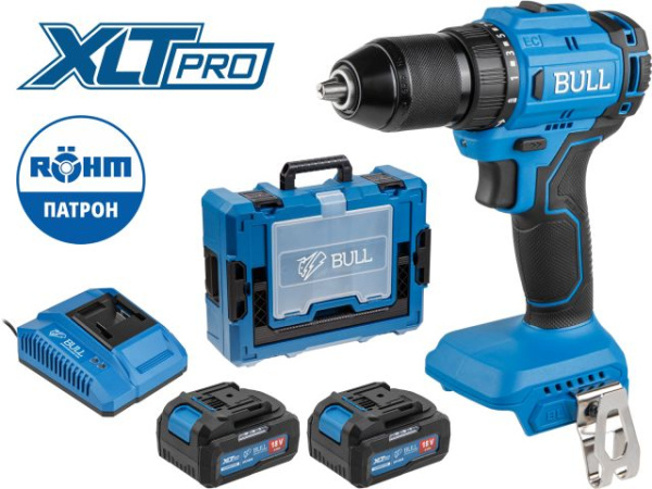 Аккум. дрель-шуруповерт BULL SR 1803 Xcase XLTpro БЕСЩЕТ., 2x4 А*ч, 18 В, 45 Н*м, БЗП 13 мм