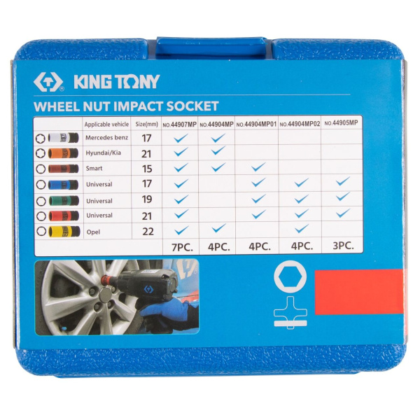 Набор глубоких ударных торцевых головок 1/2" шестигранные 17, 19, 21, 22 мм KING TONY 44904MP02