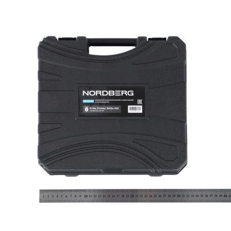 Коллектор манометрический NORDBERG NFG34K четырехвентильный со шлангами, муфтами и инжектором, (в кейсе)