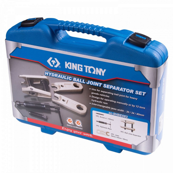 Съемник шаровых опор грузовиков гидравлический KING TONY 9HBE083, 12 т, зев 30-40 мм, 5 предметов