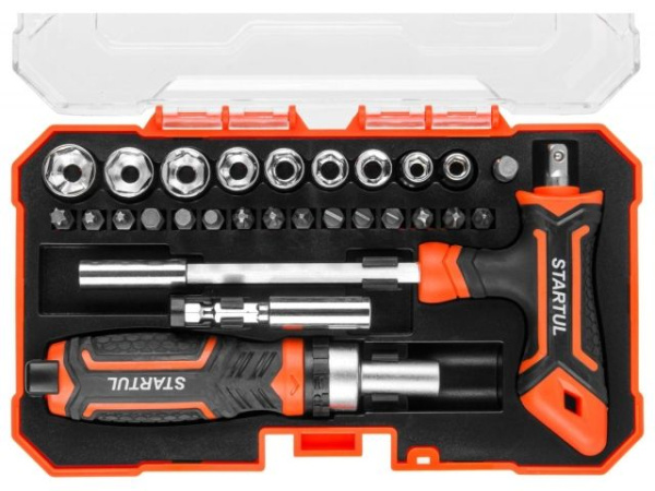 Отвертка реверс. с набором головок и бит 28пр. STARTUL PROFI (ST3095-28)