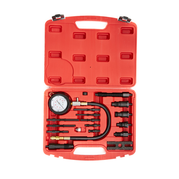 Компрессометр для дизельных ДВС ROSSVIK ST108 (с адаптерами, 0-1000PSI (0-70 бар), 17 предметов)