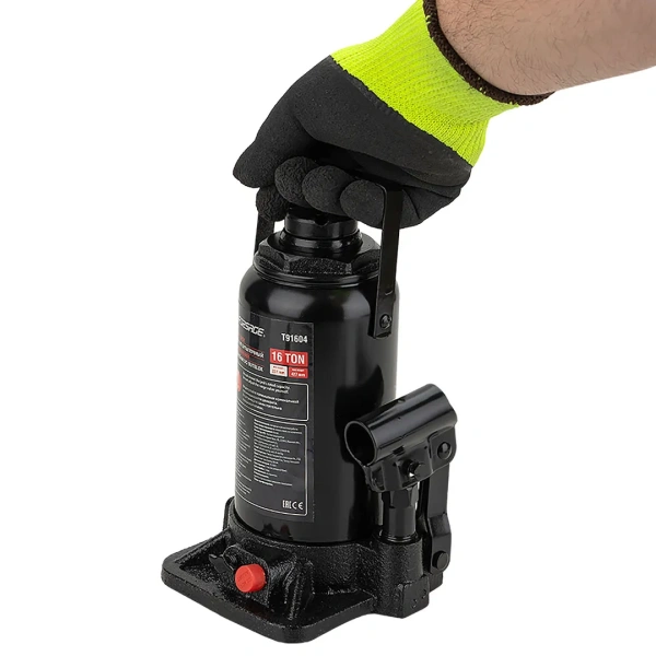 Домкрат гидравлический бутылочный, 16т (с предохранительным клапаном, минимальная высота: 205 мм, ход штока: 125 мм, ход винта: 60 мм, максимальная вы