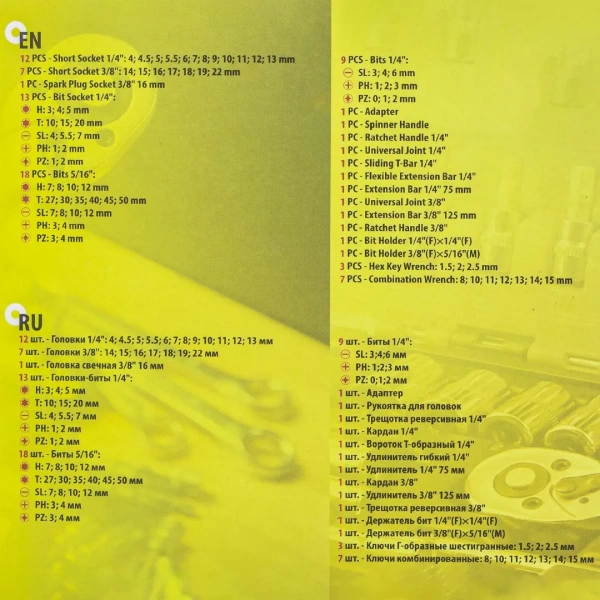 Набор инструментов 82 пр. 1/4''3/8''(6гр.)(4-22мм)