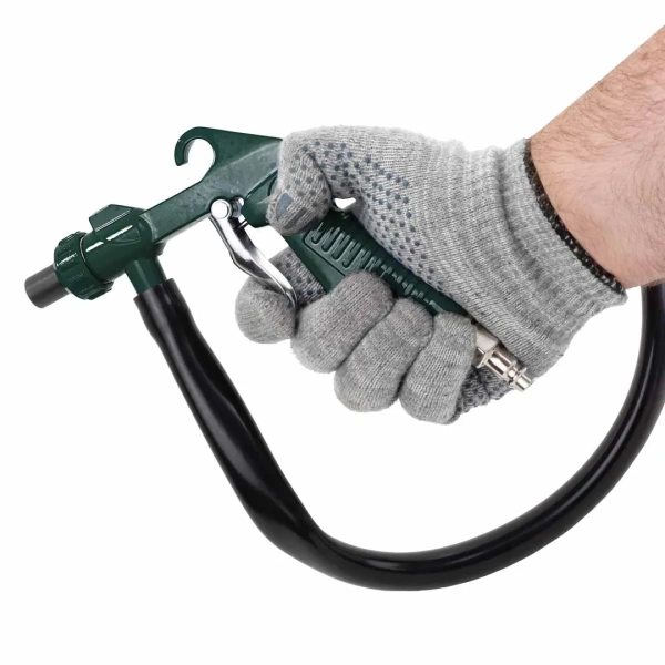 Пневмопистолет пескоструйный шлангового типа (2 сменных сопла, вход 1/4'', шланг 1м, расход воздуха 180л/мин, давление 6бар) в блистере