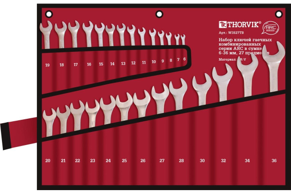 Набор ключей гаечных комбинированных серии ARC в сумке 6-36 мм 27 предметов Thorvik W3S27TB
