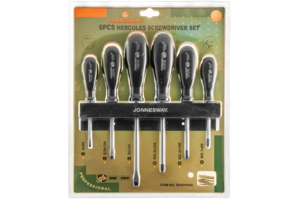 Набор отверток шлиц и крест JONNESWAY Hercules D03PR06S .6 предметов