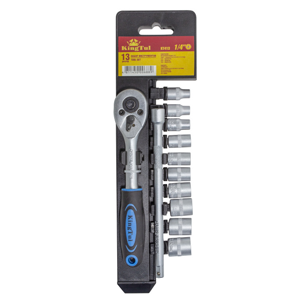 Набор головок с трещоткой и удлинителем в пласт. держателе 13пр. 1/4''(4-13мм, 6-гран.)