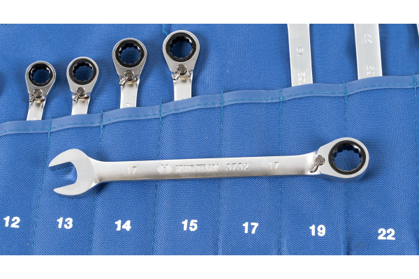 Набор комбинированных трещоточных ключей, 8-24 мм, чехол из теторона, 12 предметов KING TONY 12212MRN