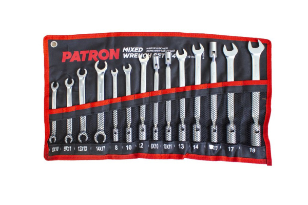 Набор ключей комбинированный 14 пр. на полотне: рожково-торцевые шарнирные 7 пр.(8,10,12,13,14,17,19мм), торцевые шарнирные 3 пр.(8x10,10x11,12x13мм),