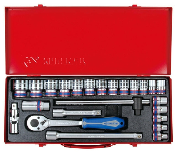 Набор торцевых головок с принадлежностями 1/2", шестигранные, 10-32 мм, 24 предмета KING TONY 4528MR