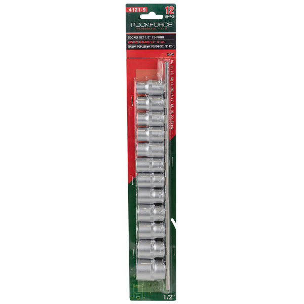 Набор головок 12пр. 1/2''12гр.(10-19,22,24мм), на планке