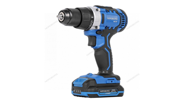 Шуруповерт аккумуляторный NORDBERG NE105K (макс. Ø сверла 13 мм, 20 В, 50 Нм, с 2 аккумуляторами и зарядным устройством)