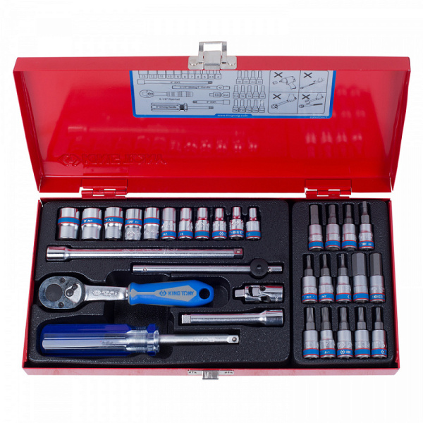 Набор торцевых головок с принадлежностями 1/4", шестигранные, 4-13 мм, 31 предмет KING TONY 2531MR