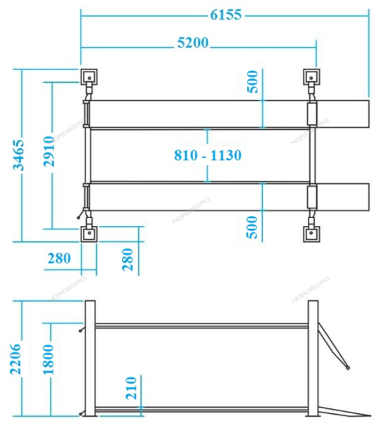 Подъемник четырехстоечный NORDBERG 4440J (4т) c траверсой для сход-развала