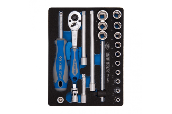 Набор торцевых головок с принадлежностями 1/4", шестигранные, 4-14 мм, 21 предмет KING TONY 2524MRV