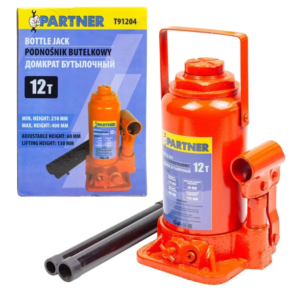 Домкрат бутылочный 12т с клапаном (h min 200мм, h max 385мм, ход штока-125мм, ход винта-60мм)
