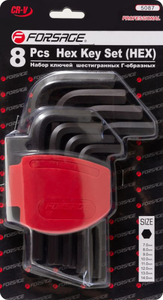 Набор ключей Г-образных 6-гранных, 8пр.(7-14мм)в пластиковом держателе