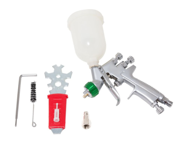 Краскораспылитель ''Profi''с верхним пластиковым бачком(250мл, 1.2мм, 2.5bar, 34 л/мин, присоед. резьба 1/4''+штуцер)