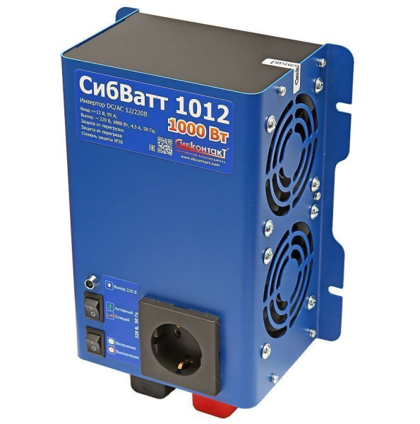 СибВатт 1012 инвертор, преобразователь напряжения DC/AC, 12В/220В, 1000Вт