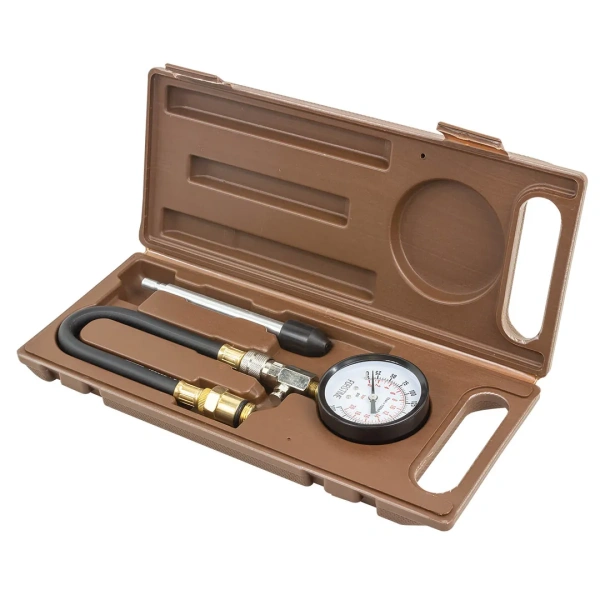 Индикатор компрессии бензинового двигателя Profi (0-21Bar, М14, М18 + жесткий прижимной адаптер-переходник) 3пр., в кейсе