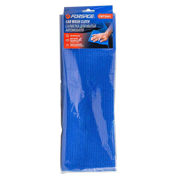 Салфетка для мытья автомобиля синяя (40х40см, плотность ткани 380г/м², полиэстер/полиамид, к-т 2шт)