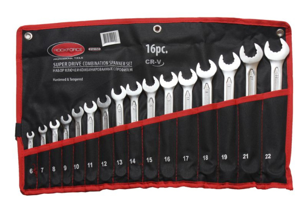 Набор ключей комбинированных с профилем ''Super Drive''12гр., 16пр. (6-19, 21, 22мм), на полотне