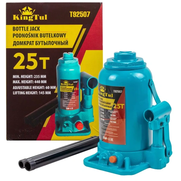 Домкрат бутылочный 25т с клапаном (h min-235мм, h max-440мм, ход штока-145мм, ход винта-60мм)
