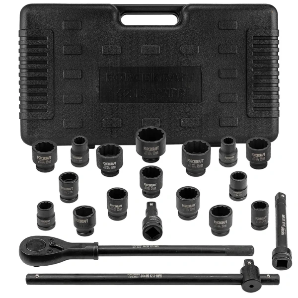 Набор инструментов ударных 21пр.3/4''(12гр)(17,19,21,22,24,27,30,32,34,35,36,36-6гр,38,41,46,50мм), в кейсе