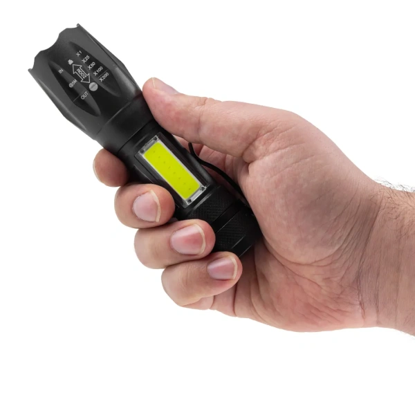 Фонарь ручной аккумуляторный с регулировкой фокуса луча (4 режима работы, аккум. 600мАч, свет.поток 140Лм, время раб. 2-3ч, время зар. 3-4ч, IPX4)