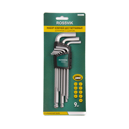 Набор ключей шестигранных ROSSVIK H0509S (9 пр., длинные с шаром)