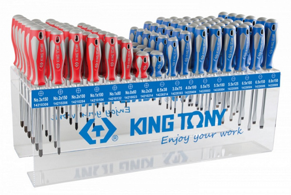 Стенд со стандартными отвертками KING TONY 31416MR, серии 1421, 1422, 96 предметов