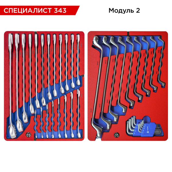 Набор инструментов 343 предмета, "СПЕЦИАЛИСТ 343", для тележки, 18 ложементов, МАСТАК 5-00343