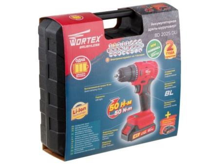 Аккум. дрель-шуруповерт WORTEX BD 2025 DLi в чем. ALL1 XLT БЕСЩЕТ, 18 В, 50 Н*м, 2х2 А*ч, БЗП 10 мм