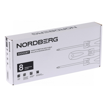 Набор отверток крестовых NORDBERG 300008T, 8 штук в ложементе для тележки