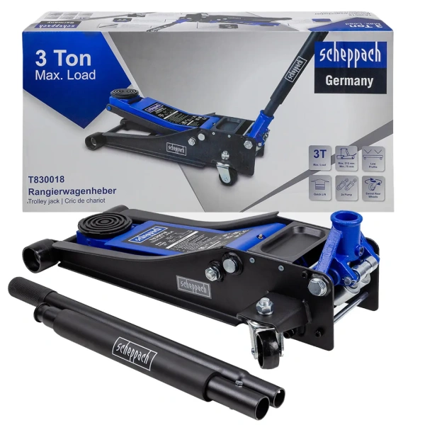 Домкрат подкатной гидравлический низкопрофильный двухпоршневой с резиновой накладкой 3т (h min 75мм, h max 510мм)