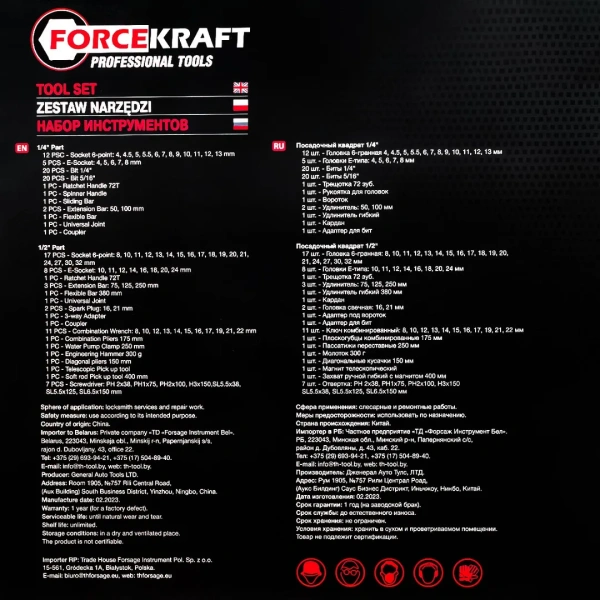 Набор инструментов 124пр. 1/4'', 1/2''(6гр.)(4-32мм)