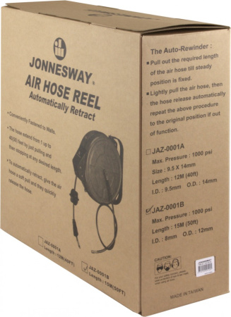 Шланг пневматический на автокатушке Jonnesway JAZ-0001B (8.0х12.0 мм, 15 м)