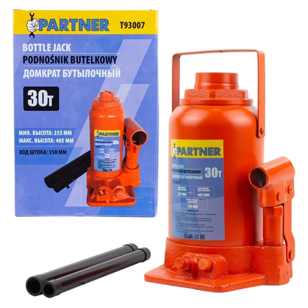 Домкрат бутылочный 30т с клапаном (h min-255мм, h max-405мм, ход штока-150мм)